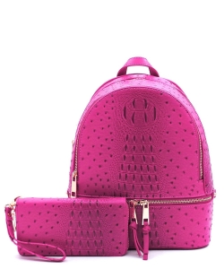Ostrich Vegan Leather Backpack and Wallet OS1062W FUSCHIA